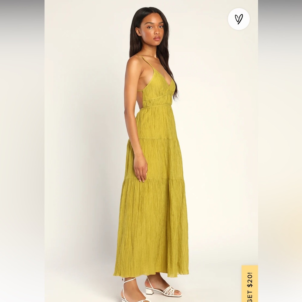 Lulus Effortless Vibes Chartreuse Backless Tiered Maxi Dress